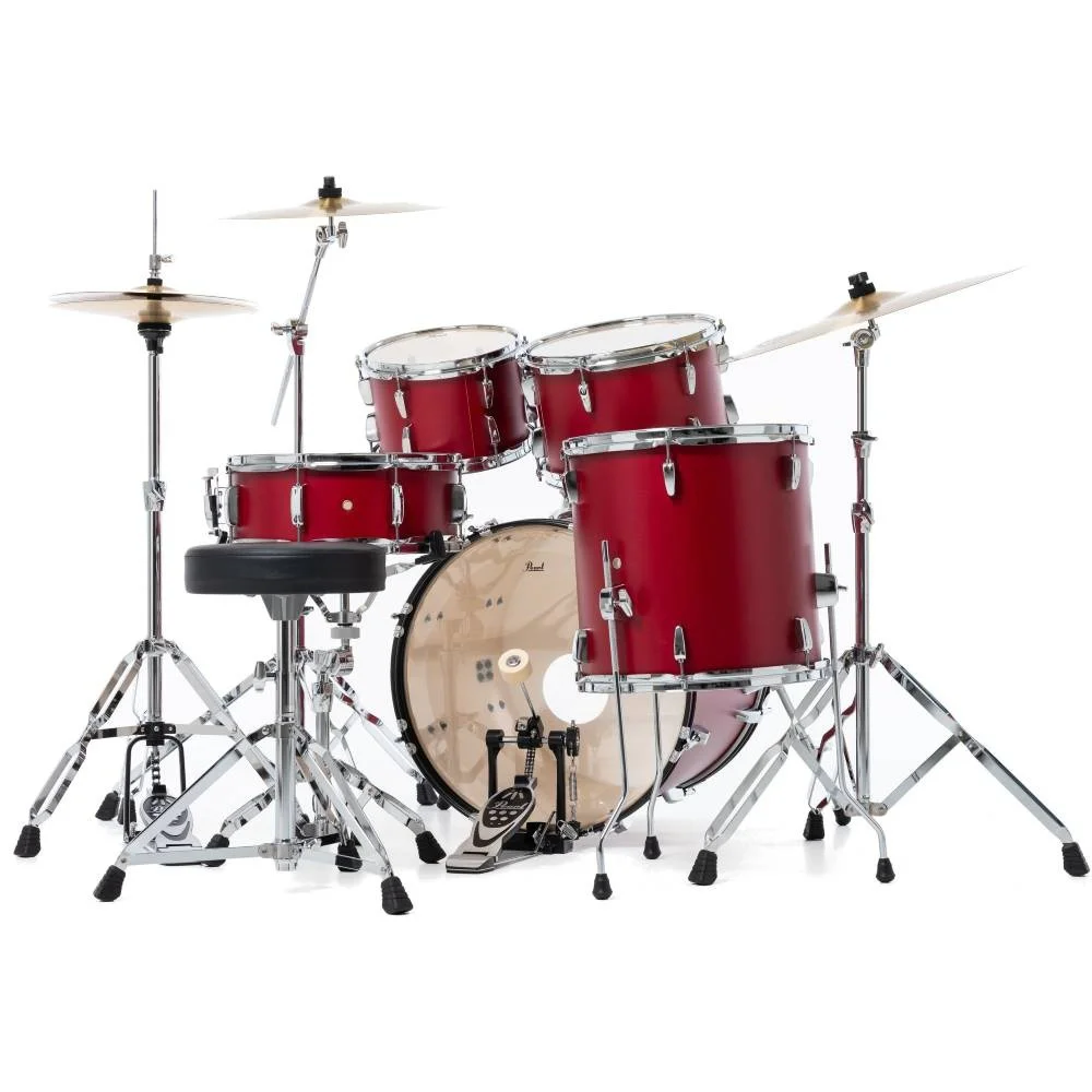 PEARL RS505C/C747 Roadshow Matte Red 5 Parça (20B/10T/12T/14F/14S) Aksamlı & Zilli Akustik Davul Seti