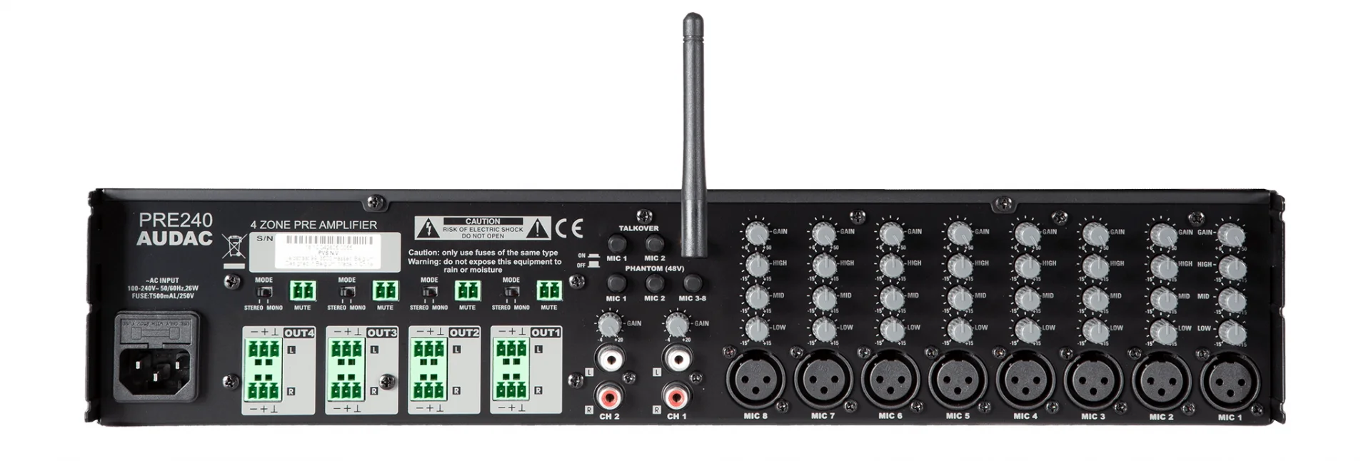 Audac PRE240 | 4-zone 10-kanal Stereo Preamplifier Mixer | Bluetooth 4.2