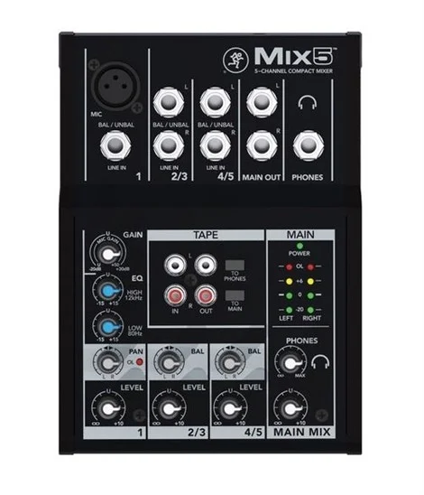Mackie MIX5 Stüdyo Mikseri, 5 Giriş 1 Kanal Mono - 2 Kanal Stereo