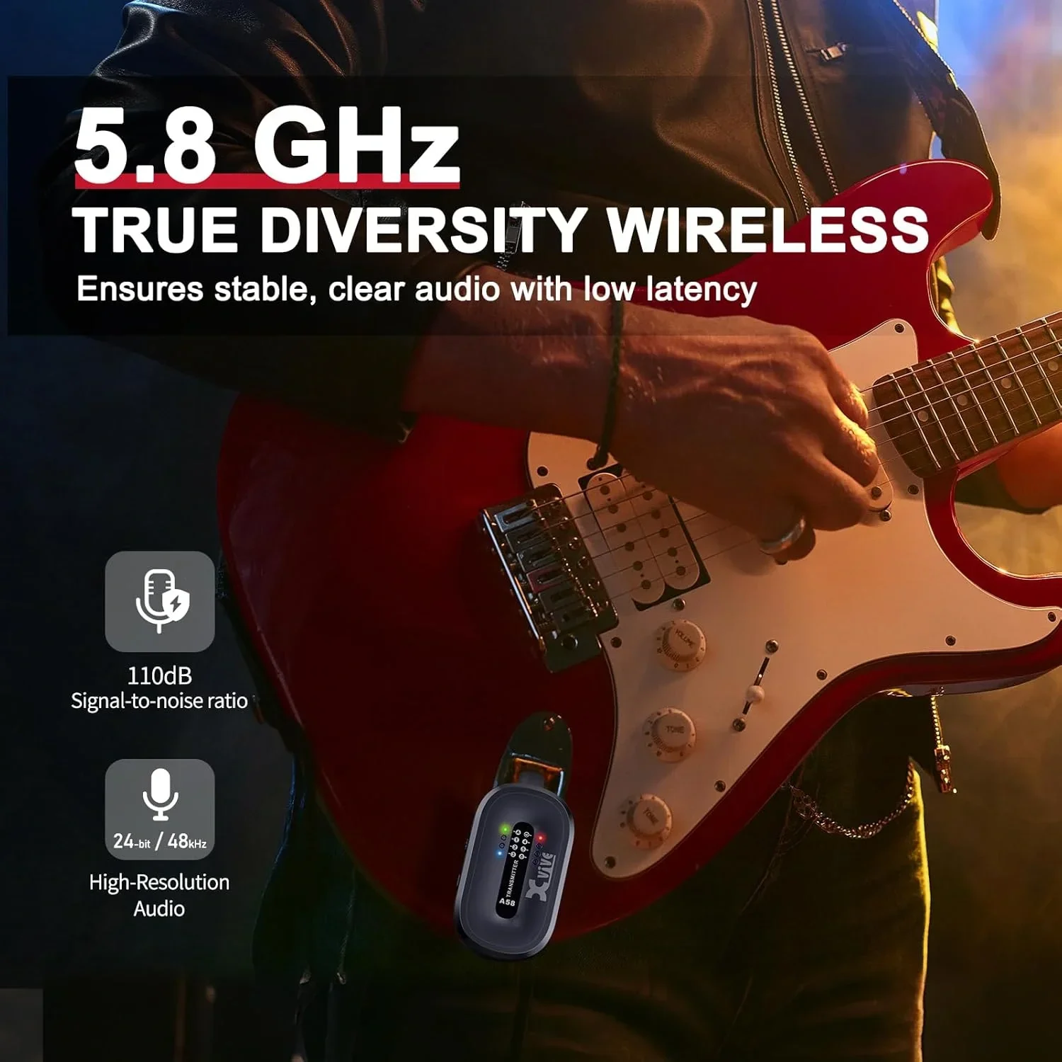 Xvive XV-P58 Akort Aletli Receiver Pedallı 5.8GHZ Kablosuz Gitar Bağlantı Sistemi - Siyah