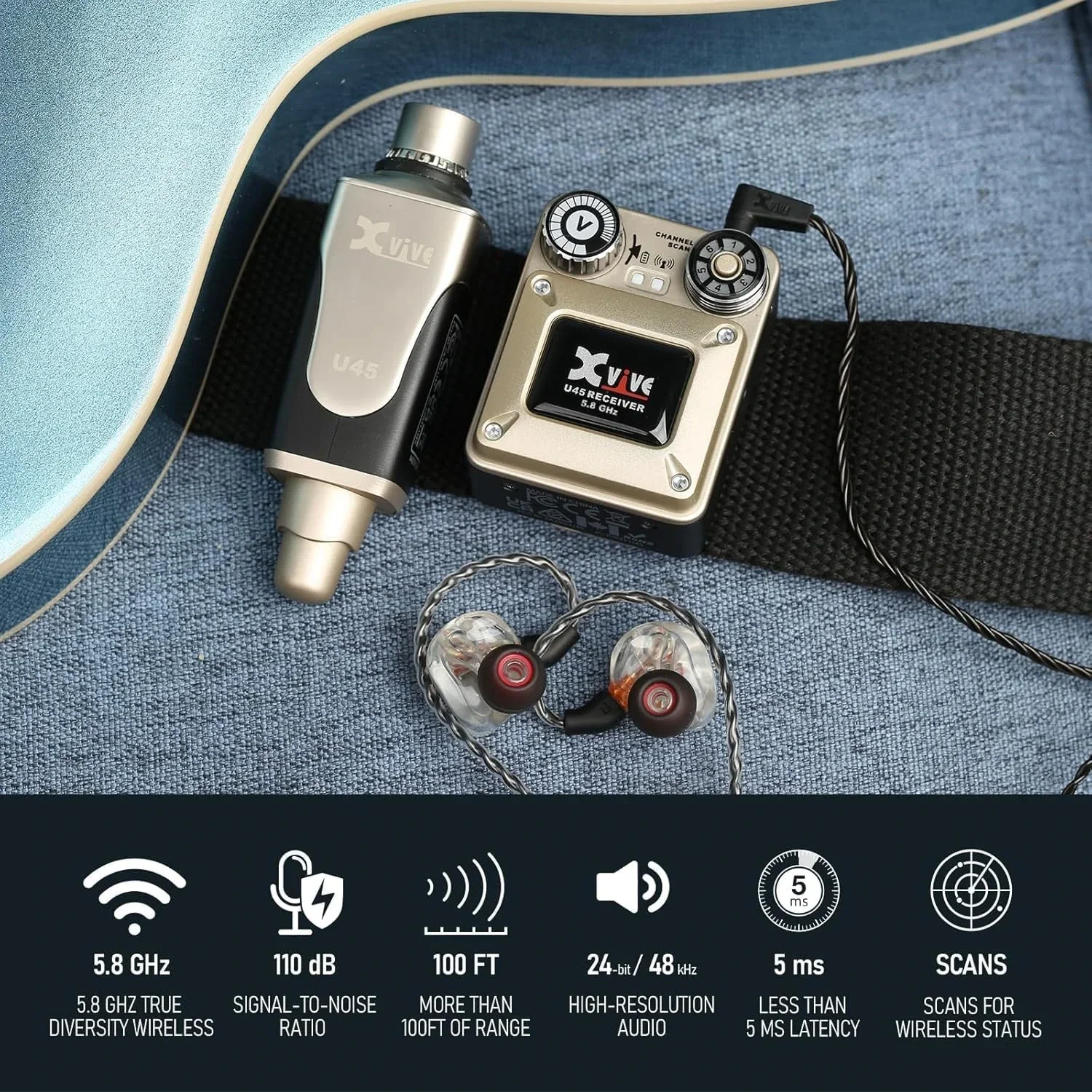 Xvive XV-U45R4 4 Alıcı + 1 Vericili Kablosuz In-Ear Monitör Sistemi