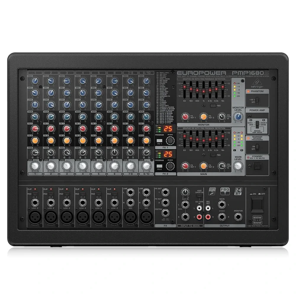 Behringer PMP1680S 10-kanal Powermixer 2x800W, Çift Efekt, FBQ