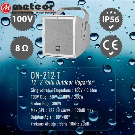 *** üretilmiyor *** Denox DN-212 T Outdoor 12" Two Way Hoparlör, 50W/100W/200W/OFF/8-ohm 300W