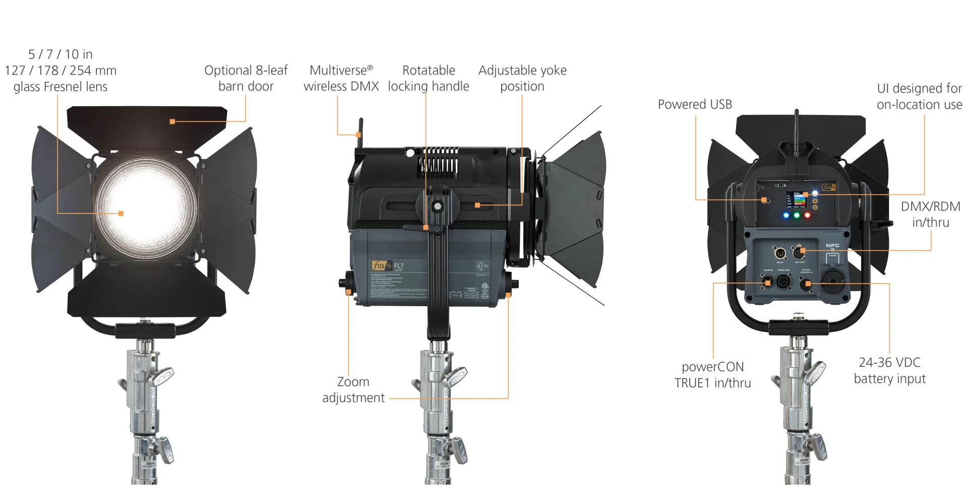 ETC fos/4 Fresnel LED Wash, 7"h, Lustr X8, ETL | Tiyatro Stüdyo Işığı