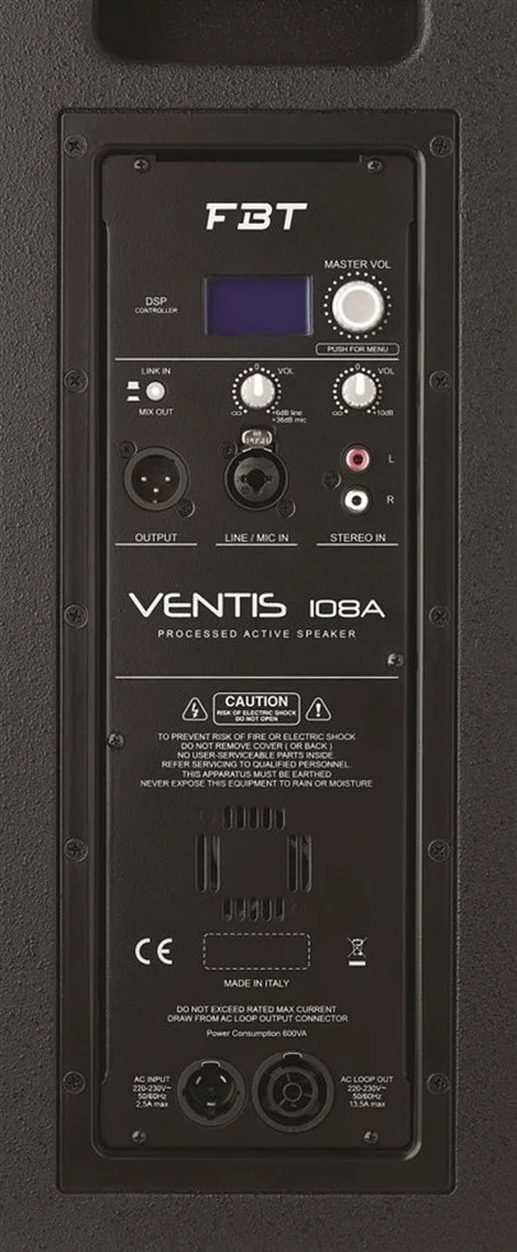 FBT VENTIS 108A | 2-yollu Bass reflex Aktif Hoparlör - 8" + 1" -
700Wrms+200Wrms