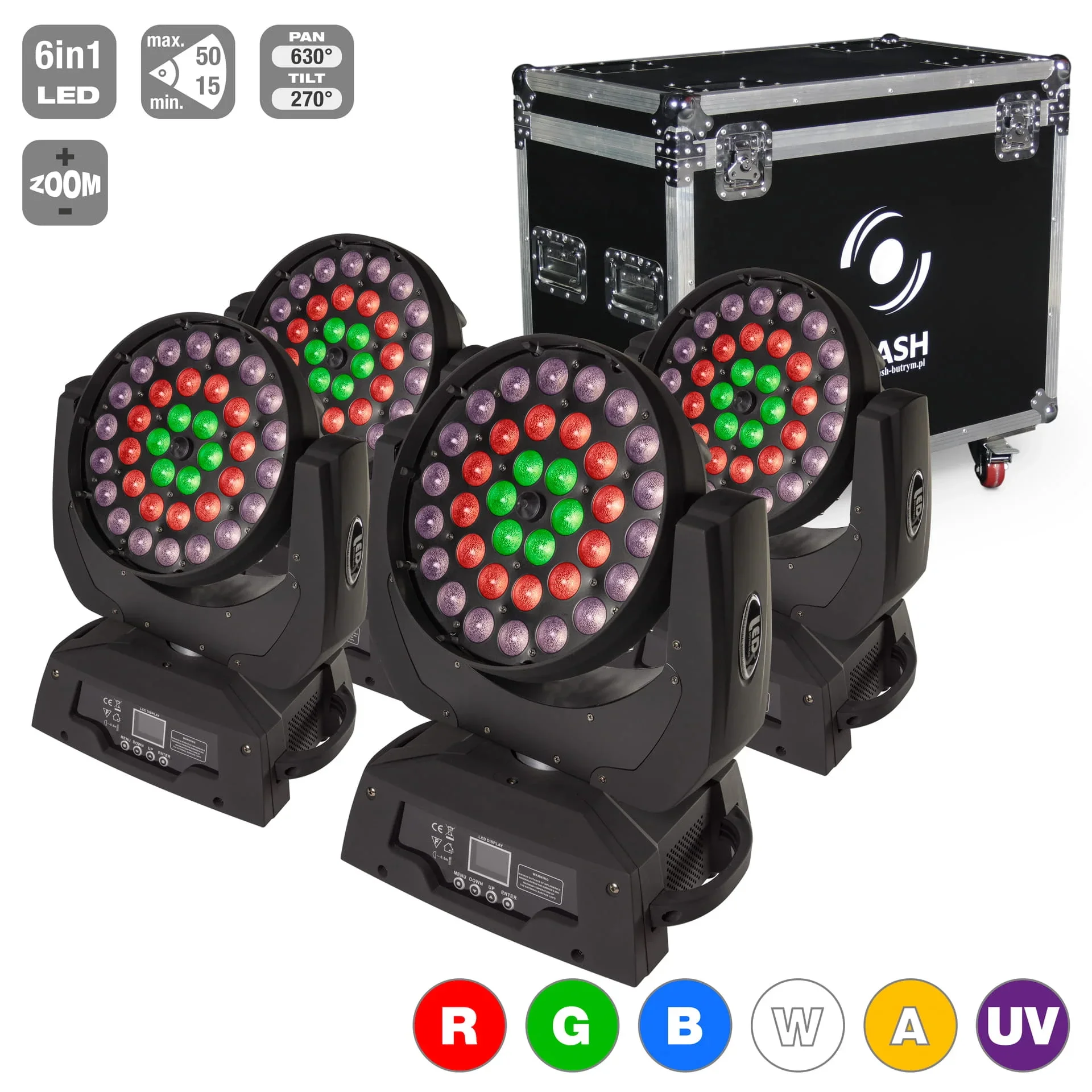 Flash Lighting 36x15W RGBW+UW Led Moving Head Zoom Wash, 15°-50° (F7100759)