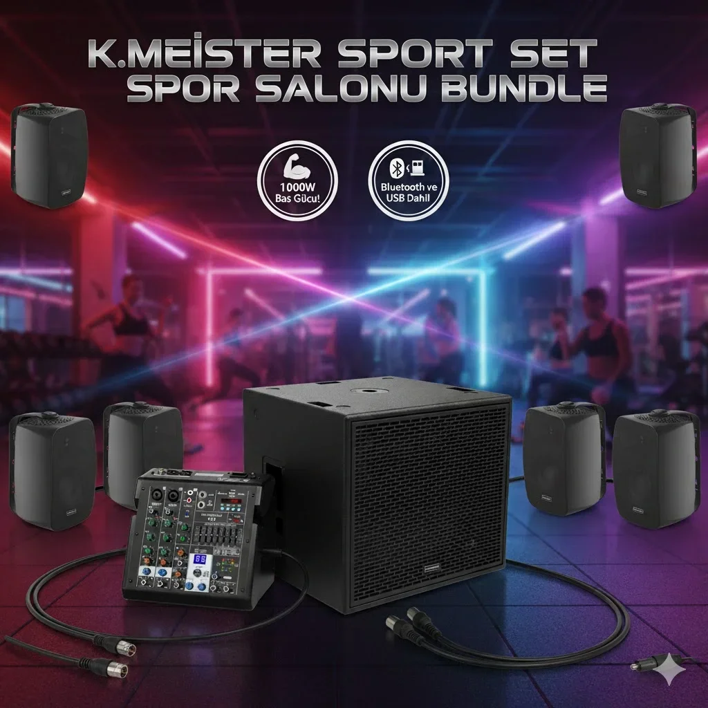 K.Meister SPORT-PA-SET Hazır Ses Sistemi Bundle, 6 Hoparlör + 1 Sub + Mixer