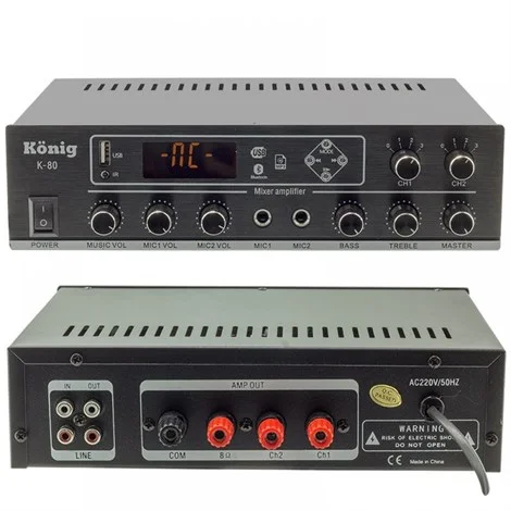 König K-80 80W/100V Mikser Amfi Usb/Sd/Bluetooth, 2-zone Volüm Kontrollü