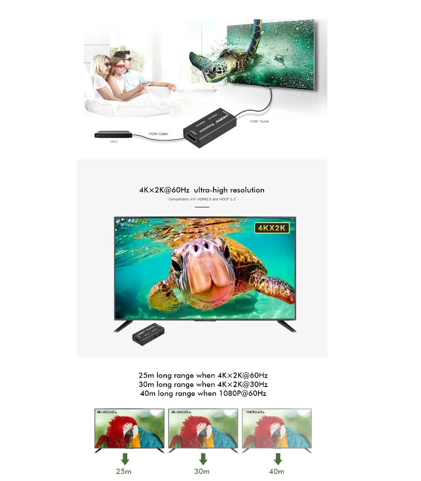 Lenkeng LKV168-4K HDMI 2.0 Sinyal Yükseltici 20mt. 4Kx2K Extender &amp; Repeater