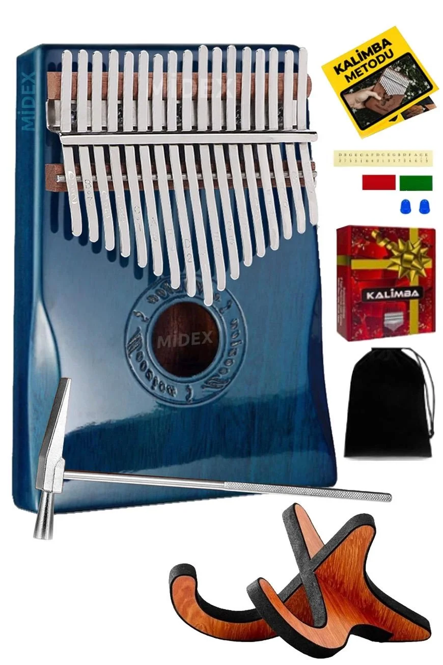 Metex Midex KLX-661-PAK Kalimba 1. Sınıf Koa Ağacı Mavi Renk Mineral Çelik Paslanmaz 17 Tuşlu Full Set