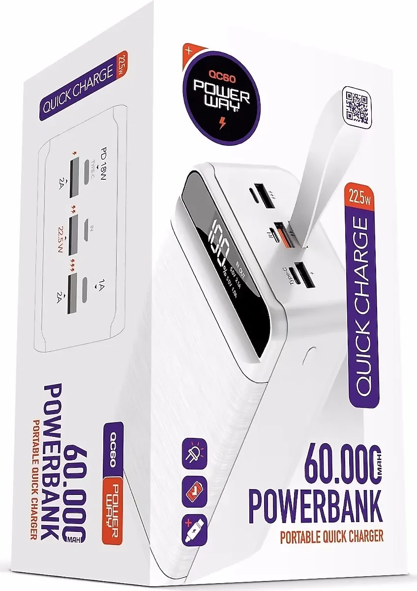 Powerway QC60 60.000 mAh 22.5 W Hızlı Şarj Powerbank