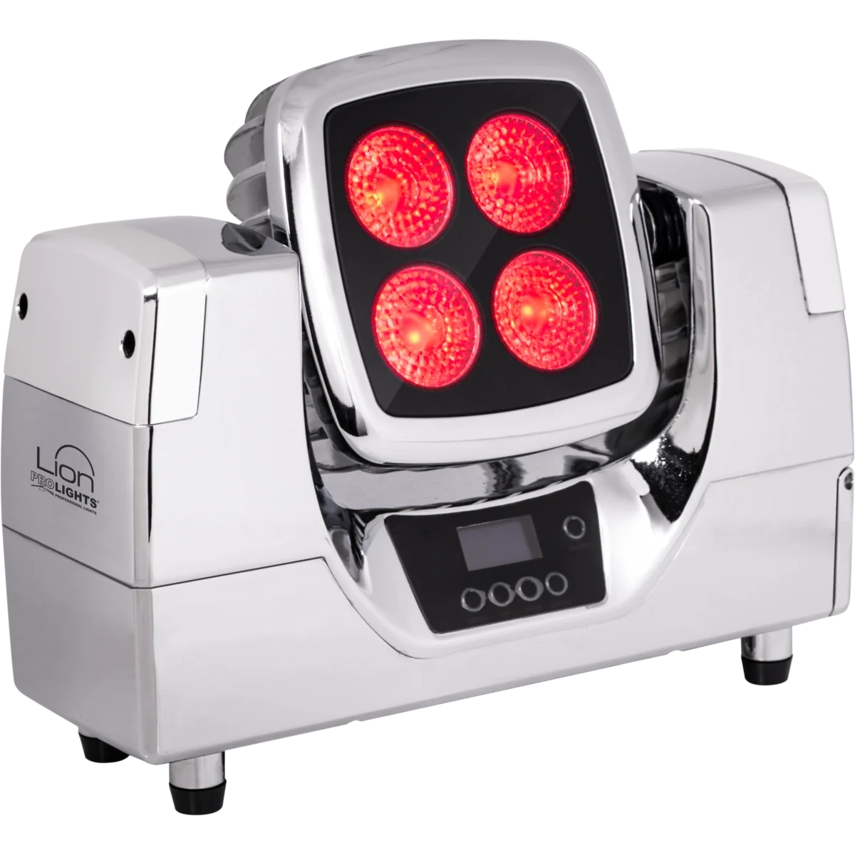 Prolights LIONCR Battery LED projector, 4x10W RGBW/FC, 15-30°, 18h auton., WDMX, IP54, Chrome