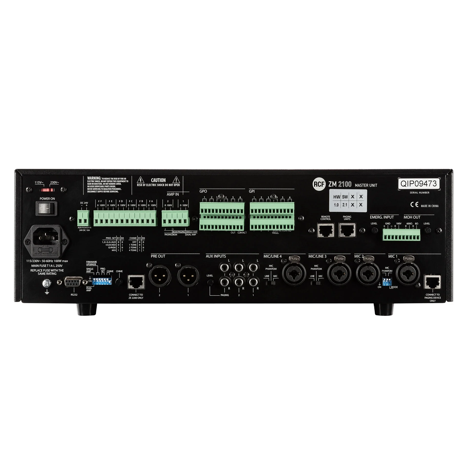 RCF ZM-2100 6-zone 240W 100V Mixer Amfi  / Master Unit