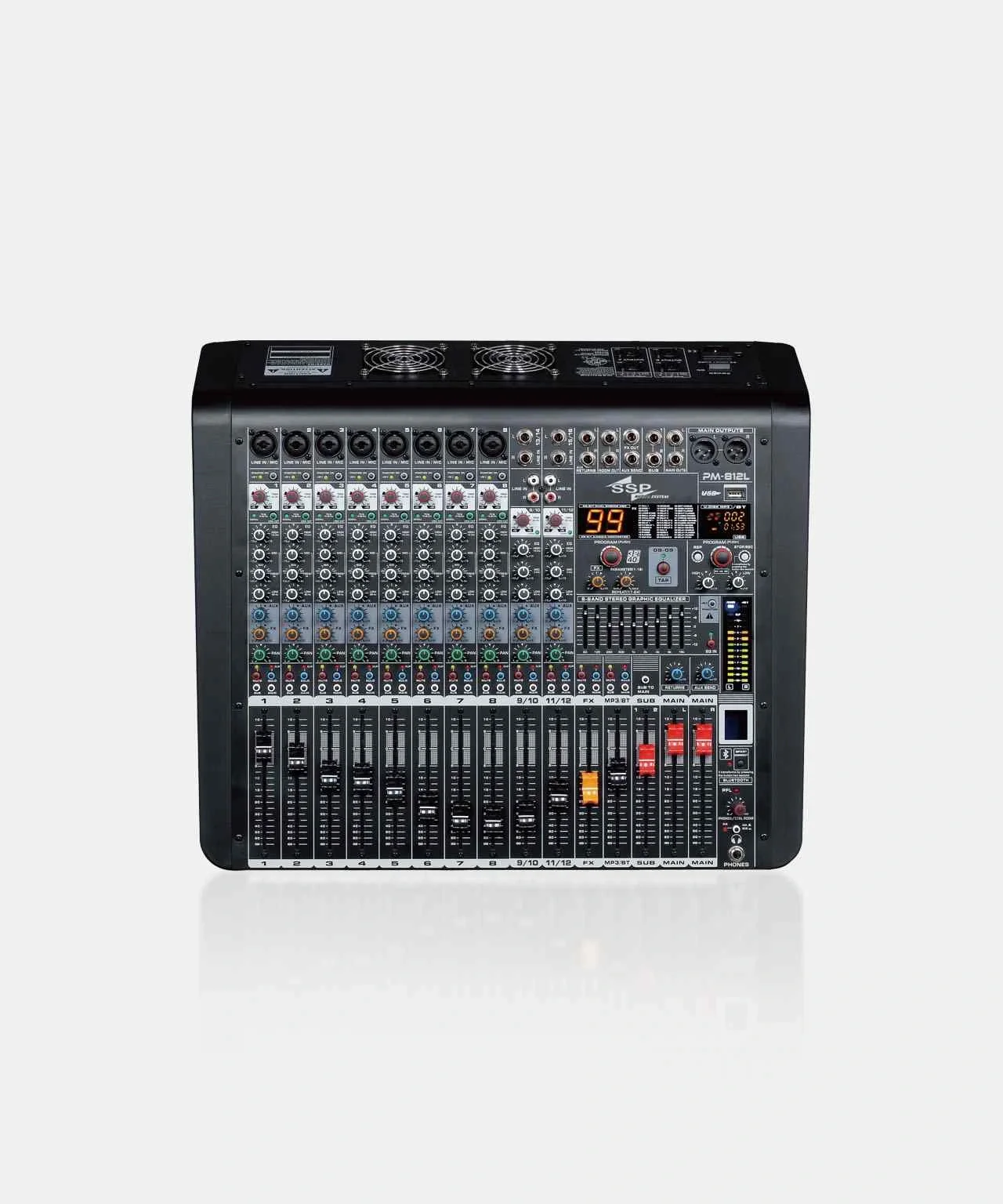 SSP PM 812L 12 Kanal Powermixer 2x650W,  Bluetooth, Usb, Recorder, Efekt