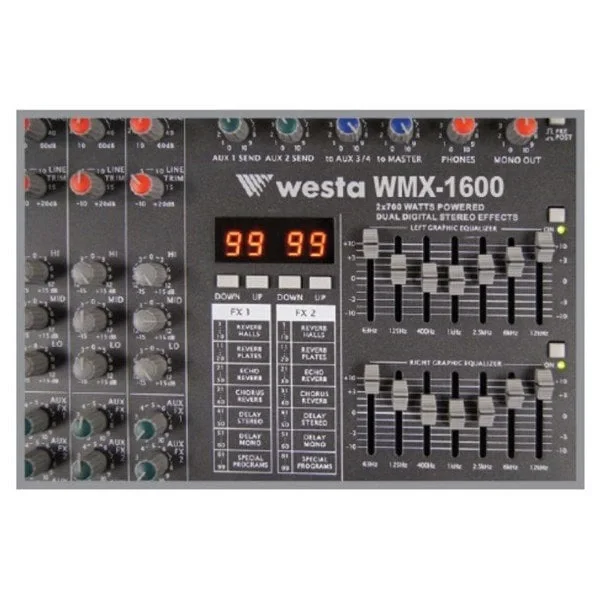 ****üretimden kalktı***** WESTA WMX-1600 2x700W 16 Girişli Powermixer, 8 Mic+2 Stereo,Usb Player