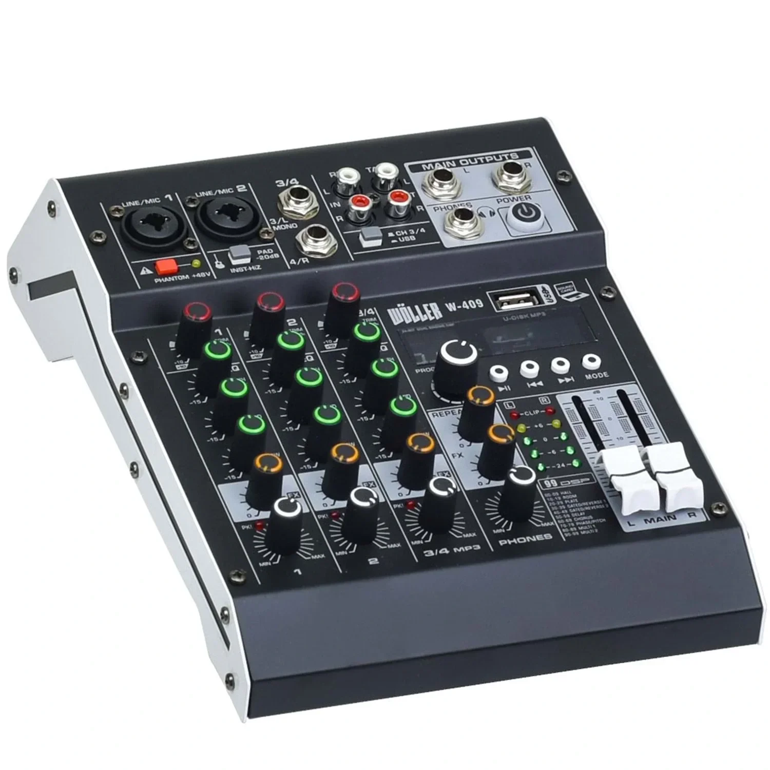 Wöller W-409 4 Kanal Deck Mikser, 99 DSP Efekt, USB, Bluetooth
