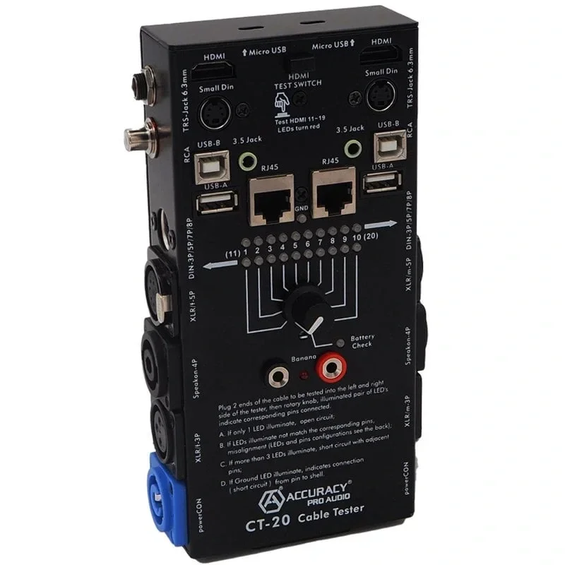 Palmer AHMCTXL V2 Multi Kanal Kablo Test Cihazı, ( XLR, TS, TRS, Speakon, RCA, DIN/MIDI, USB, RJ-45, S-Video )