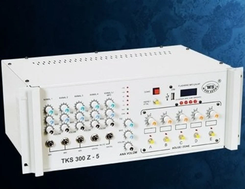 West TKS 300 USB TR 300W/100V Mikser Amfi, 6-kanal Mic/Line, İç/Dış Anahtarlı, Flash Kayıt