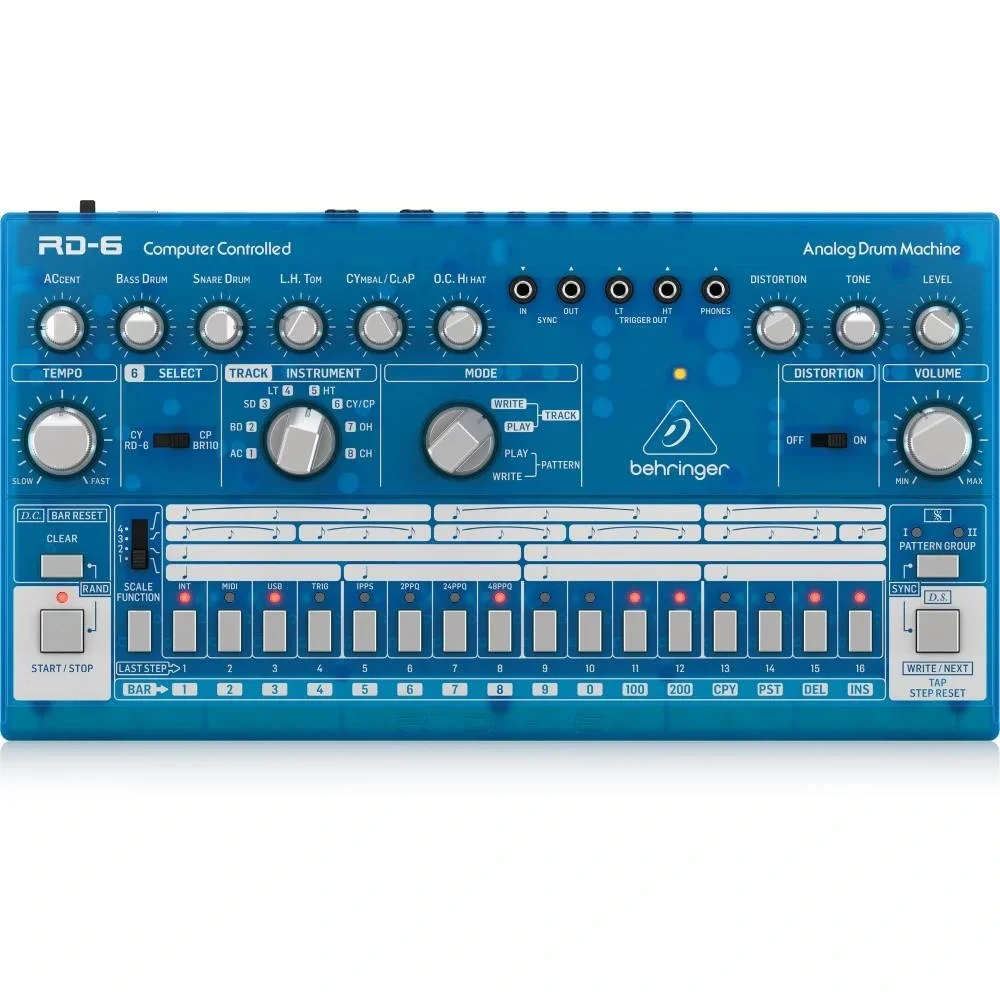 Behringer RD-6-BB RHYTHM DESIGNER Analog Davul Makinesi (Transparan Mavi)