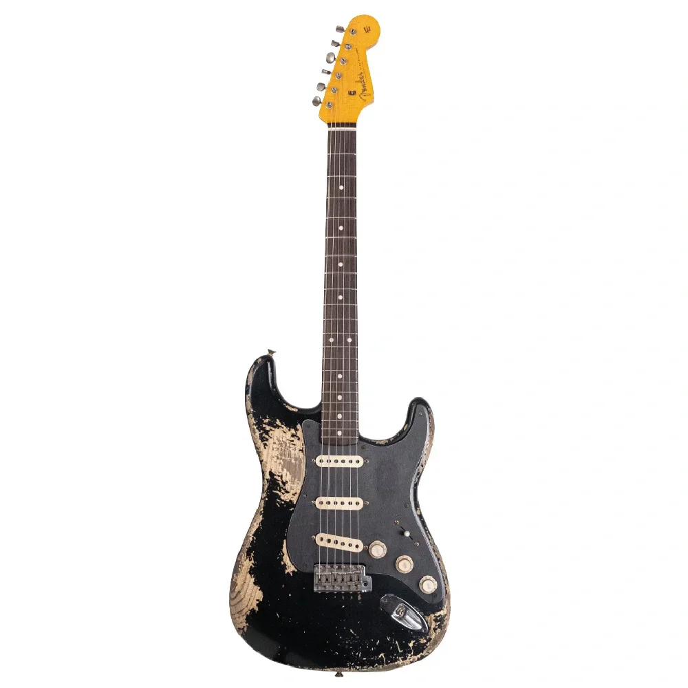 Fender Custom Shop Masterbuilt Vincent Van Trigt 1959 Stratocaster Heavy Relic Black over Vintage Blonde Elektro Gitar