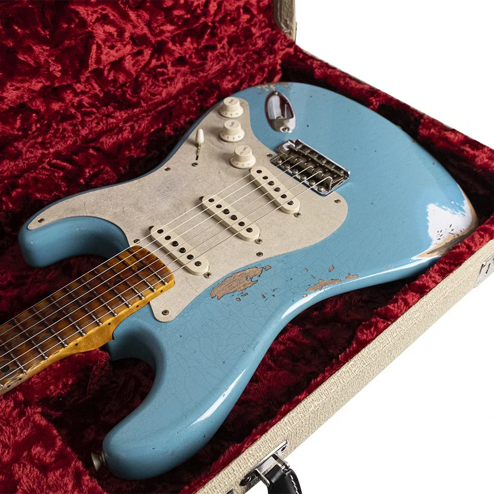 Fender Custom Shop Limited Edition 1958 Stratocaster Heavy Relic Akçaağaç Klavye Super Faded Aged Taos Turquoise Elektro Gitar