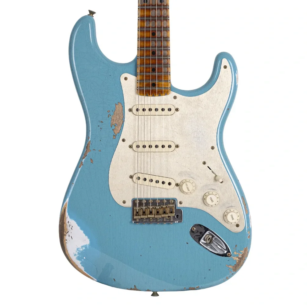 Fender Custom Shop Limited Edition 1958 Stratocaster Heavy Relic Akçaağaç Klavye Super Faded Aged Taos Turquoise Elektro Gitar
