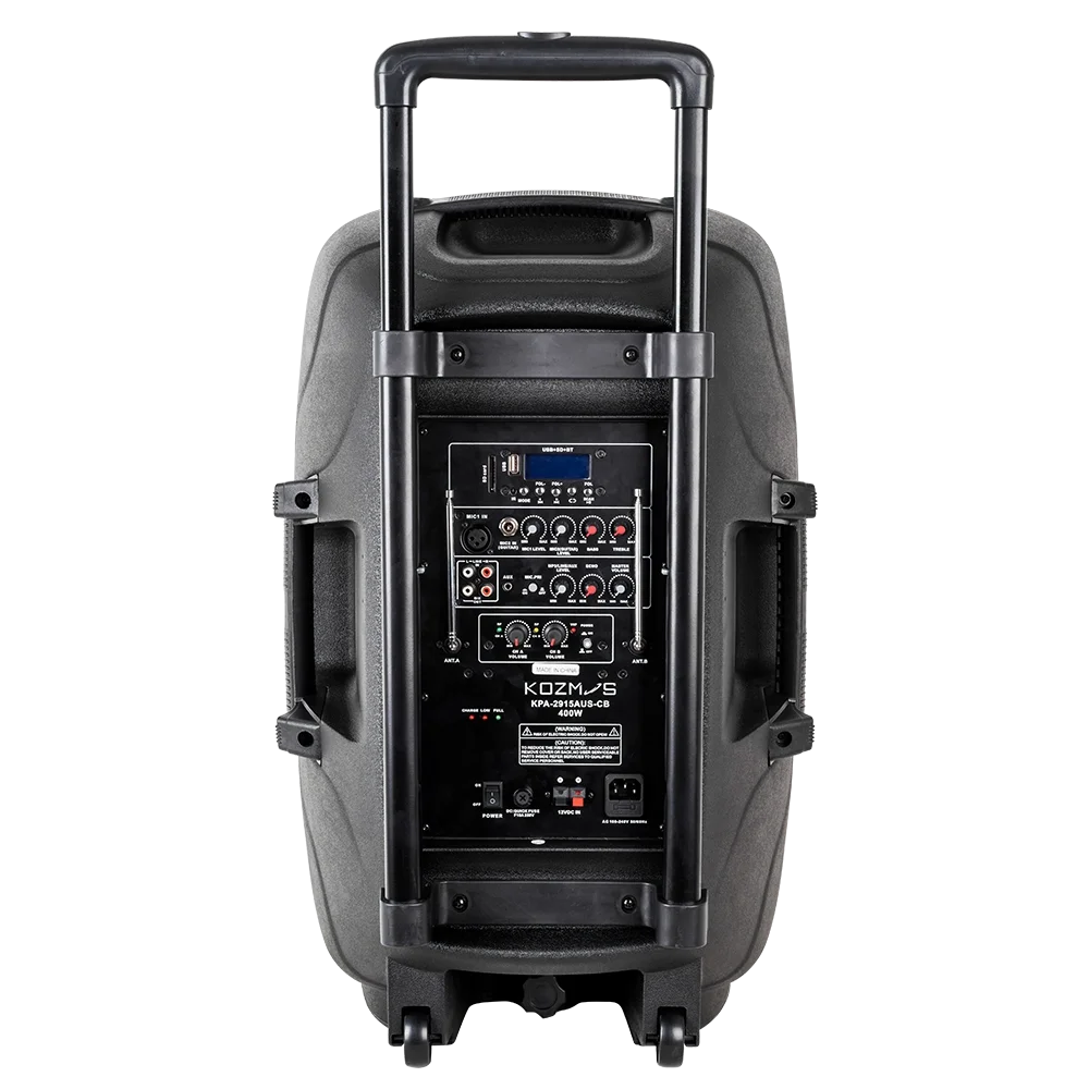 Kozmos KPA-2915AUS-CB 15" 2-yollu Hoparlör - Bluetooth / USB / LCD Ekranlı / SD Kart / 2 x Kablosuz Mikrofon