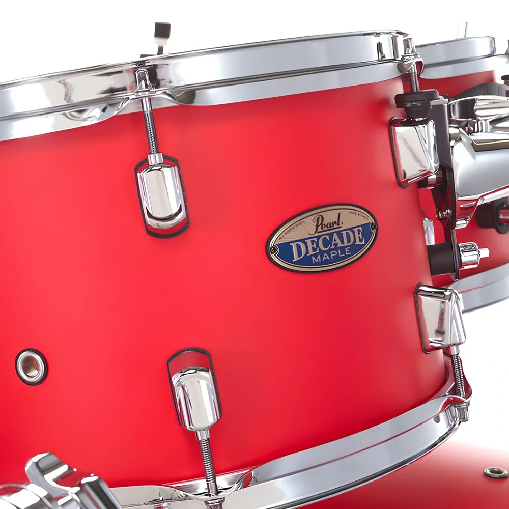 PEARL DMP925S/C889 Decade Maple Matte Racing Red 5 Parça (20B/10T/12T/16F/14S) Aksamlı Akustik Davul Seti
