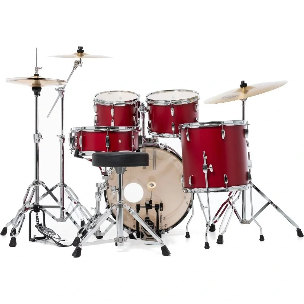 PEARL RS505C/C747 Roadshow Matte Red 5 Parça (20B/10T/12T/14F/14S) Aksamlı&amp; Zilli Akustik Davul Seti