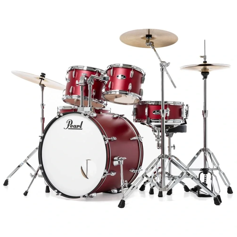 PEARL RS525SBC/C747 Roadshow Matte Red 5 Parça (22B/10T/12T/16F/14S) Aksamlı ve Zilli Akustik Davul Seti
