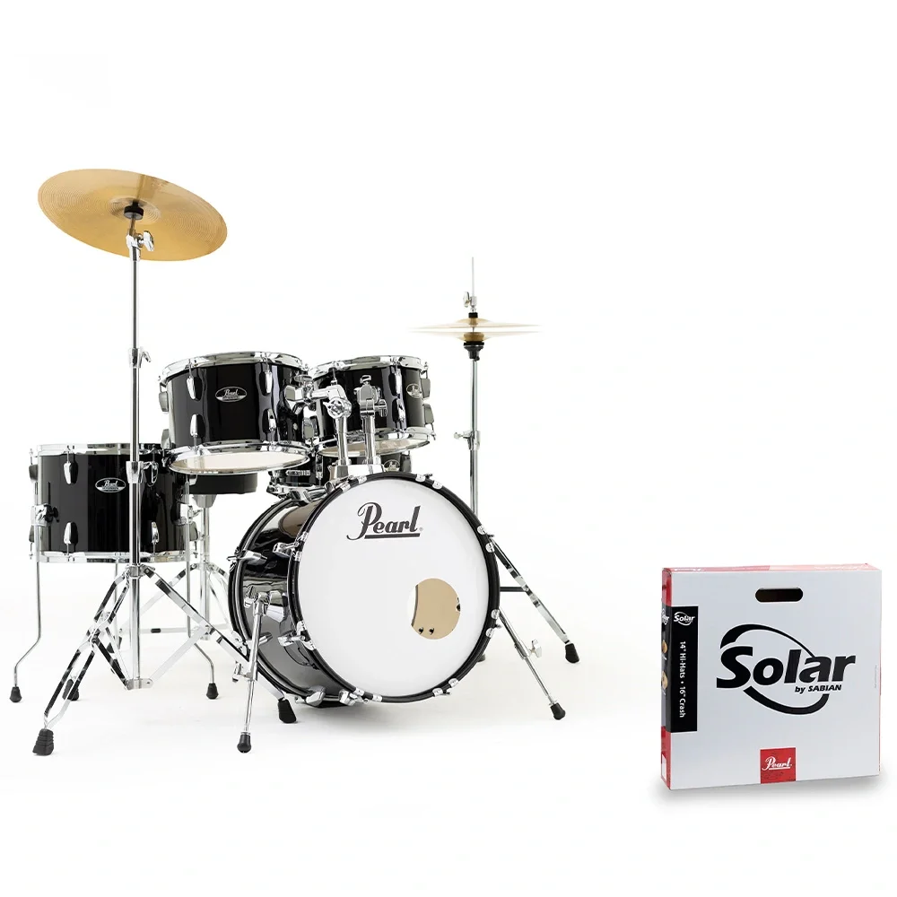 PEARL RS585C/C31 Roadshow Jet Black 5 Parça (18B/10T/12T/14F/13S) Aksamlı ve Sabian Solar Zil Setli Akustik Davul Seti
